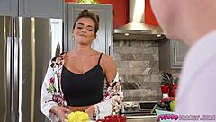 mature blonde milf grinds cock on big ass tits pov