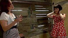 redhead lezdom whips bound asian teen into anal submission