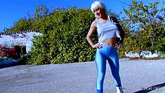 i need to drain this blonde cougar's yoga balls outdoors