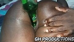 yaa yaa dances at club then shoves bottle deep in ebony pussy and ass