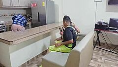 Perverted milf sucks and fucks tight in kitchen