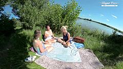 Nesty sissy and Diane Chrystall join outdoor orgy fucking escaped prisoner wild