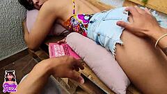 colombian petite rides monster cock on balcony flashing cum