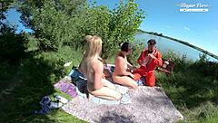 Nesty sissy and Diane Chrystall join outdoor orgy fucking escaped prisoner wild