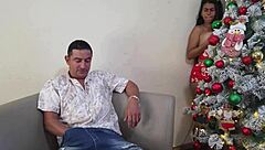 christmas busty curvy babe fucks after catching masturbation