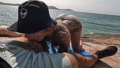 wild beach orgy with horny brazilian girls flashing pussies