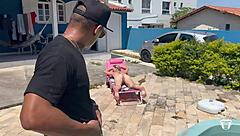 pool boy pounds blonde milf's juicy tits in cowgirl frenzy