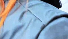 depraved guy cums on babe's face after public blowjob