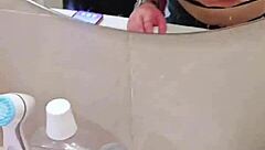 depraved guy cums on babe's face after public blowjob