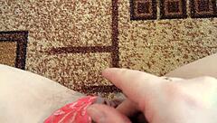 milf fingers her wet hairy pussy in panties till she cums hard pov