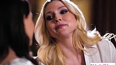 Big tits milf grinds pussy on petite babe