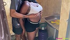 Eating juicy pussy first then chopping food in kitchen play