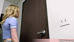 cute freckled blonde shoplifter's tiny pussy punished doggystyle