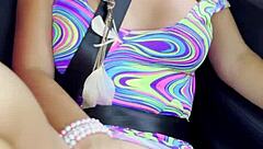 Hot Milf Fingers Wet Pussy Driving to Festival