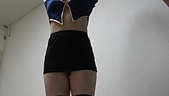 japanese babe swaps flight attendant uniform for tiny bikini showing natural tits