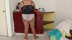 Chubby amateur sorts room bending over curvy voyeur tease