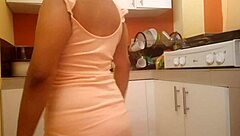 busty big ass stepmom masturbates fingering kitchen solo