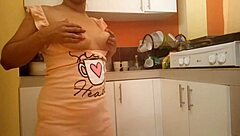 busty big ass stepmom masturbates fingering kitchen solo