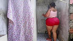 Neighbor's tits drenched in cum after unexpected rough pounding?