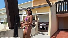 Trans foursome rocks double blowjobs and facials on terrace