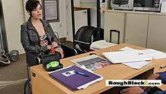 Short-haired rocker rides director's cock.