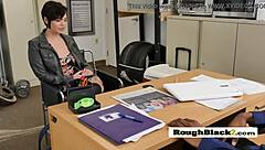 Short-haired rocker rides director's cock.