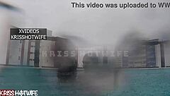 Cuckold fucks wife in outdoor pool while waiting for real men