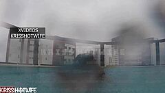 Cuckold fucks wife in outdoor pool while waiting for real men