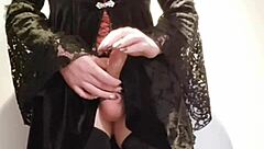 Selena Shemale in High Heels Masturbates to Orgasm