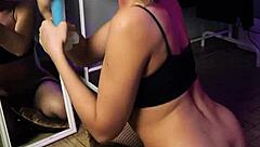 beautiful girl with cat ears plays with toys and rides