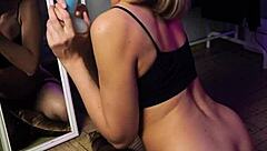 beautiful girl with cat ears plays with toys and rides