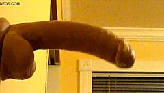 Bold gay guy in hood deepthroats dildo