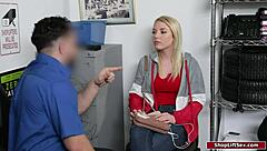 Officer Bangs Blonde Thief on Desk with Monster Cock