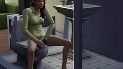 Redhead cartoon girl intensely masturbating in every house room