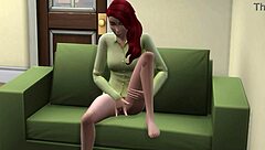 Redhead cartoon girl intensely masturbating in every house room