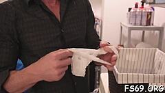 Sweet babe sucks and rides massive cock in bedroom