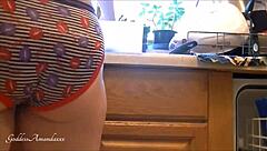 washing dishes in skimpy panties, feeling the mistress vibe at home