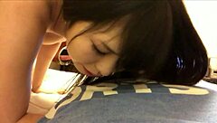 Slender Teen Hasumin Gives Homemade Blowjob And Titjob