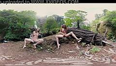 endza and sierra enjoy vr glasses outdoors