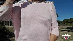 Hot milf Nippleringlover flashes pierced nipples to stranger at beach, shocking extreme stretch