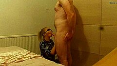 tiny cute blonde in hot pants meets guy for fun