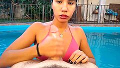 Argentinian Amateur Latina Deepthroats Big Cock in Pool Cumshot