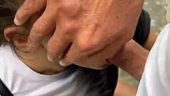 Teen Bent Over in Public, Flashing Natural Tits During Risky Doggystyle