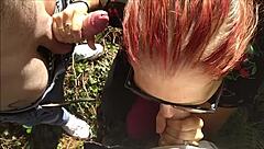 trailer surprise in the woods: hardcore blowjob with cum on small tits?