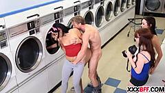 Intense hardcore fucking among four sexy petite teen 18+s during laundry day in pov