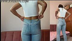 check out this cute girl's denim fetish with big ass and tits