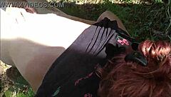 trailer surprise in the woods: hardcore blowjob with cum on small tits?