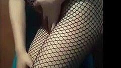 feeling intense pain from spanking in mesh stockings while masturbating with toys at home