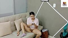 i take advantage of being alone at home to relax but my stepfather arrives and we have a moment - complete story