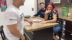 Latina Wife Sucks Friend's Cock in Front of Husband